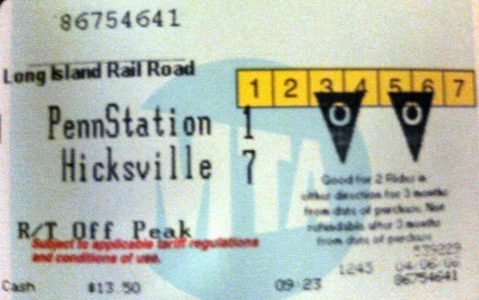 Long Island Railroadの切符。